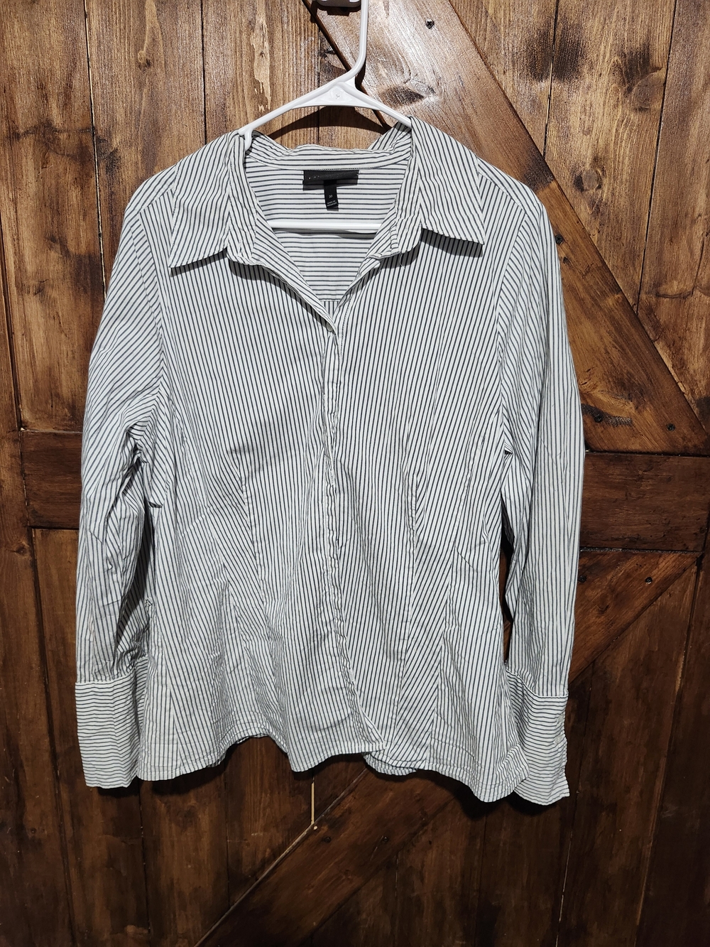 Striped Button-Up Shirt - White and Black Lane Bryant